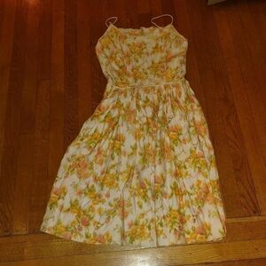 Roman's Hollywood Vintage 90s White And Yellow Floral Dress With Pleated Skirt